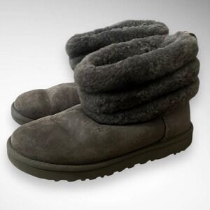 UGG Classic‎ Gray Fluff Mini Quilted Suede Ankle Boots 1098533 | Size 8 | EUC